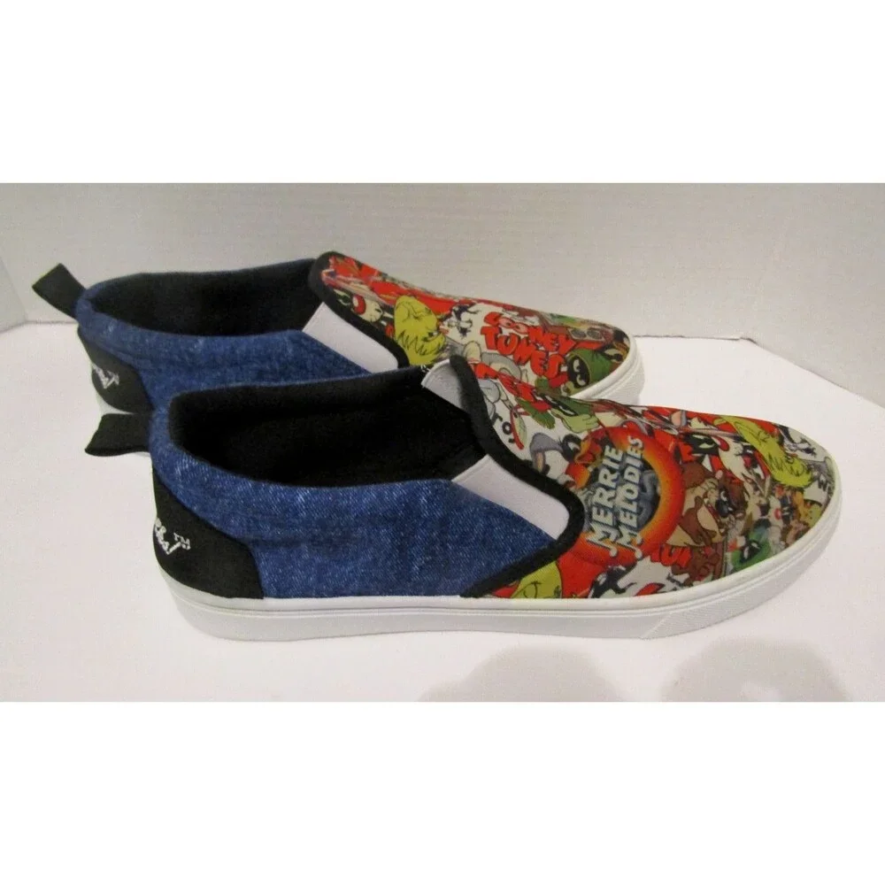Looney Tunes Merrie Melodies That's All Folks! AOP Slip-On Sneakers Unisex Sz 10